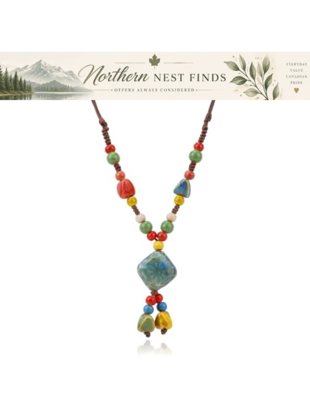 Bohemian Ceramic Bead Necklace Ceramic Waxed Thread Adjustable
